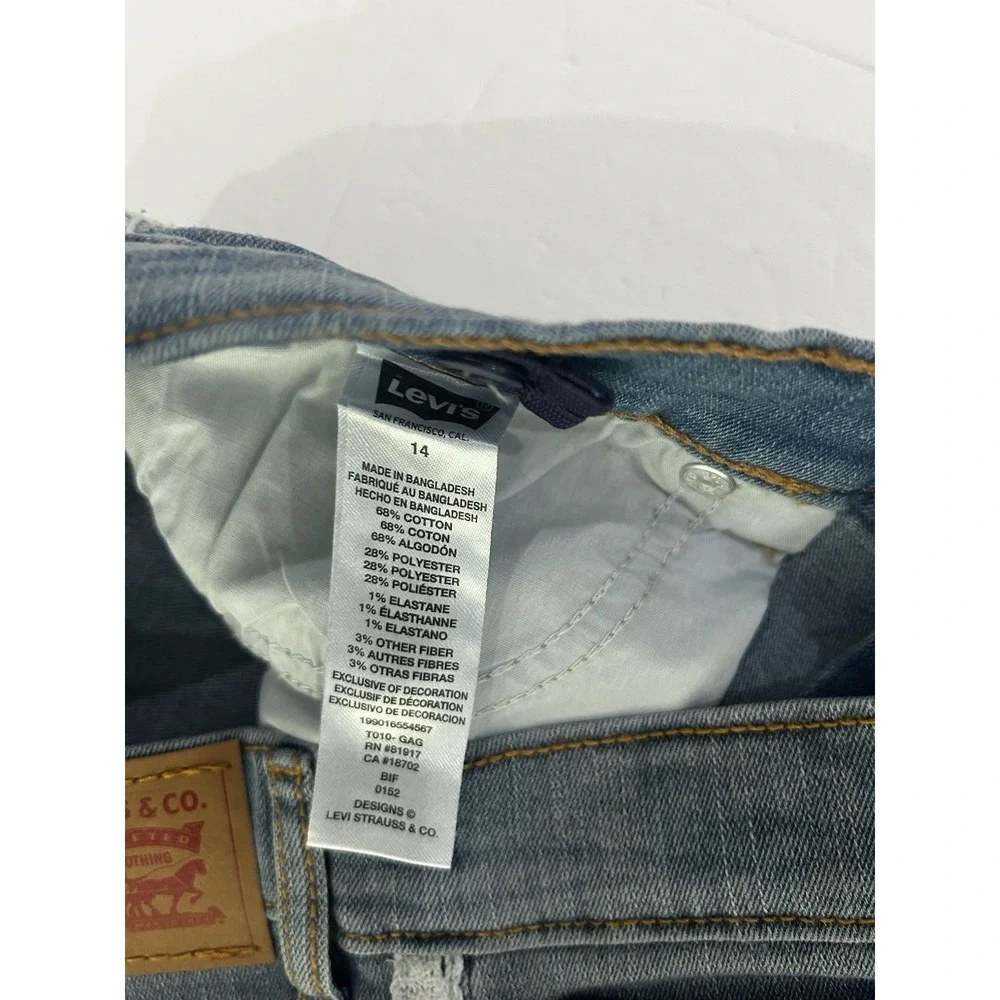 Levi's Wide Leg Jeans Baggy Lace Side Trim Girls 14 Light Wash Comfort Stretch